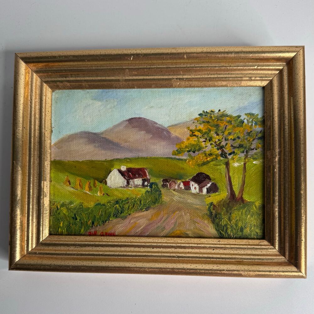 Vintage Small Farm Countryside Landscape Framed Oil Panting 
9 x 7